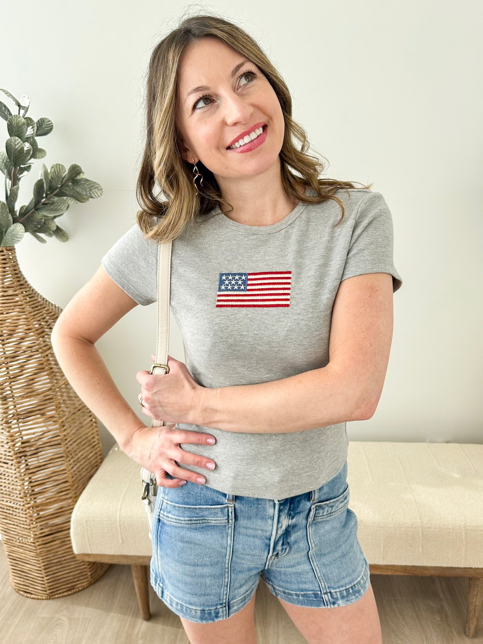 Cropped Embroidered Flag Tee - The Nines