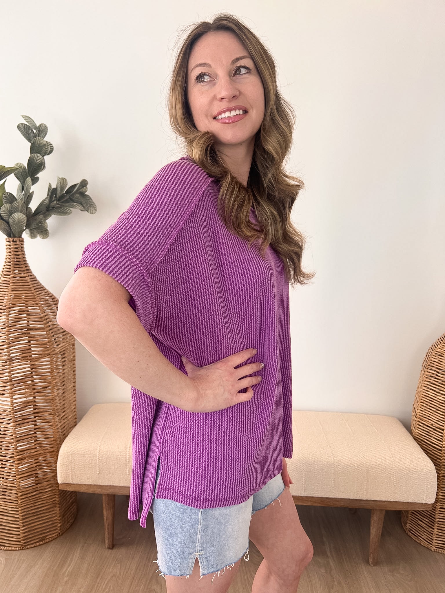 Ribbed Oversized Cuff Sleeve Tee - The Nines