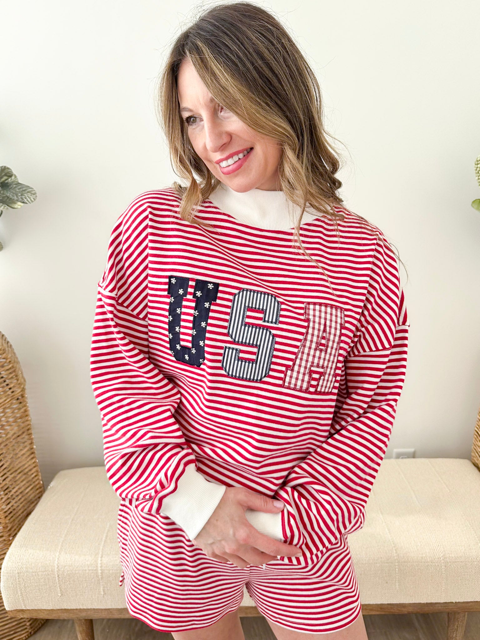 "USA" Mock Striped Pullover - The Nines