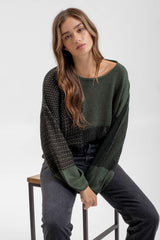 Green Textured Tie Back Sweater