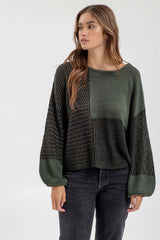 Green Textured Tie Back Sweater