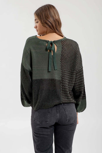 Green Textured Tie Back Sweater