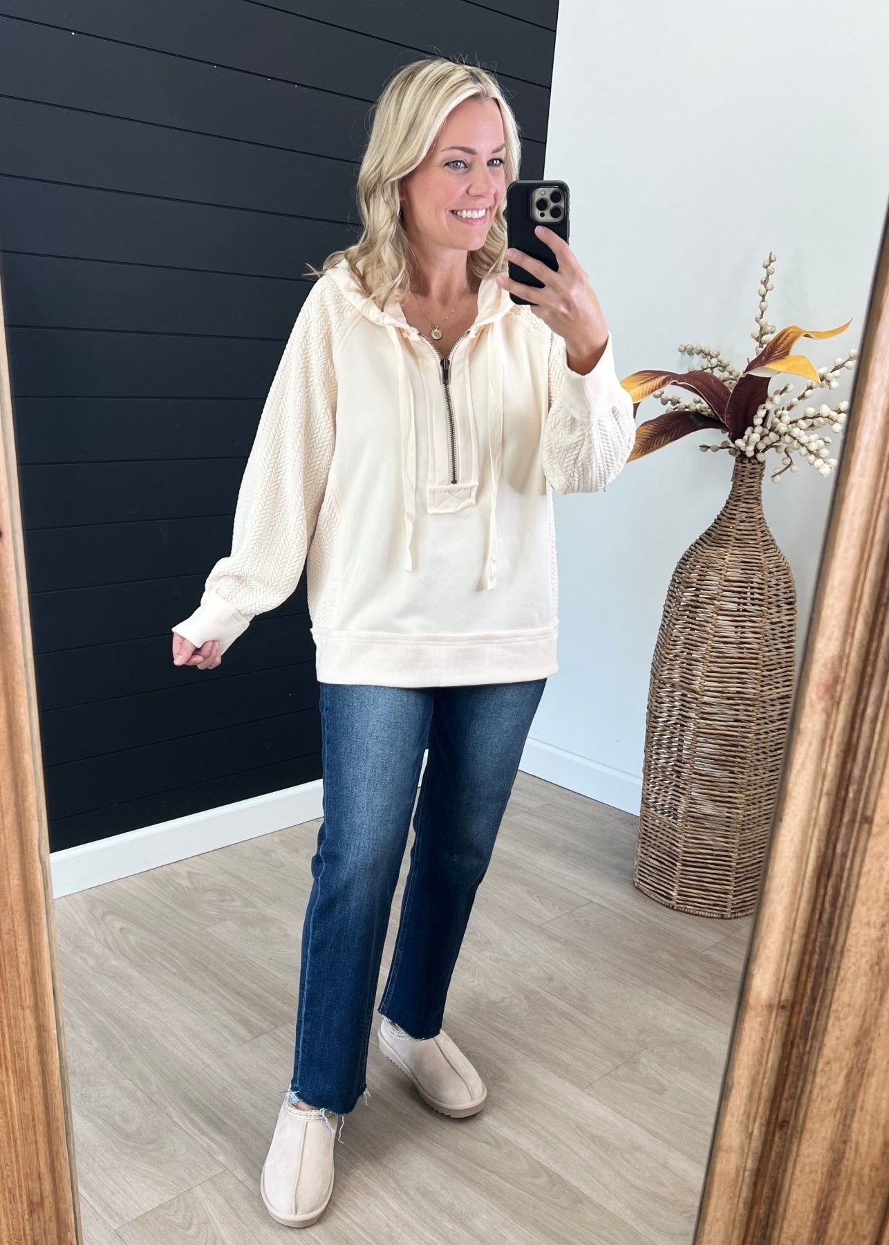 Textured Sleeve Zip Up Hoodie - 2 Colors! - The Nines