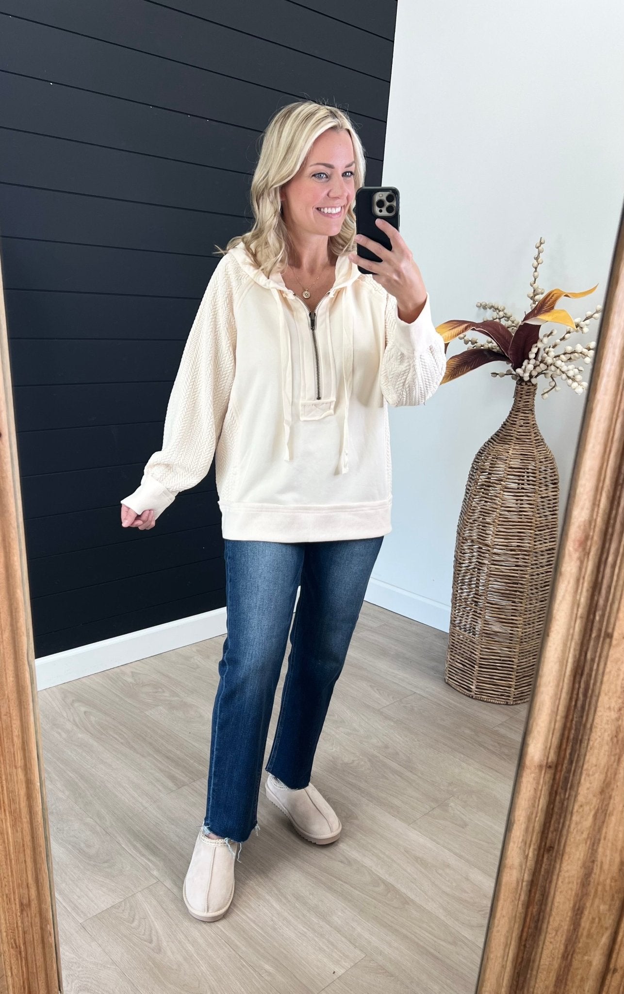 Textured Sleeve Zip Up Hoodie - 2 Colors! - The Nines