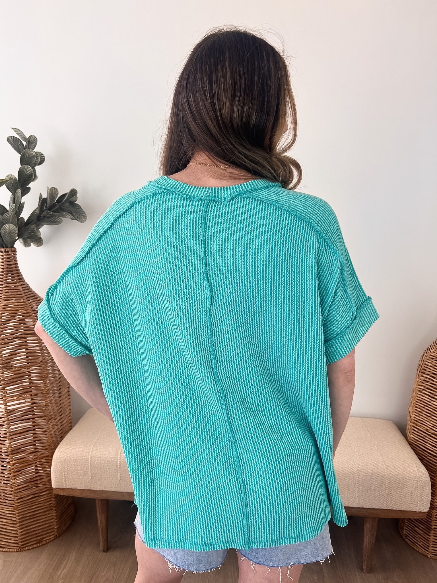 Ribbed Oversized Cuff Sleeve Tee - The Nines