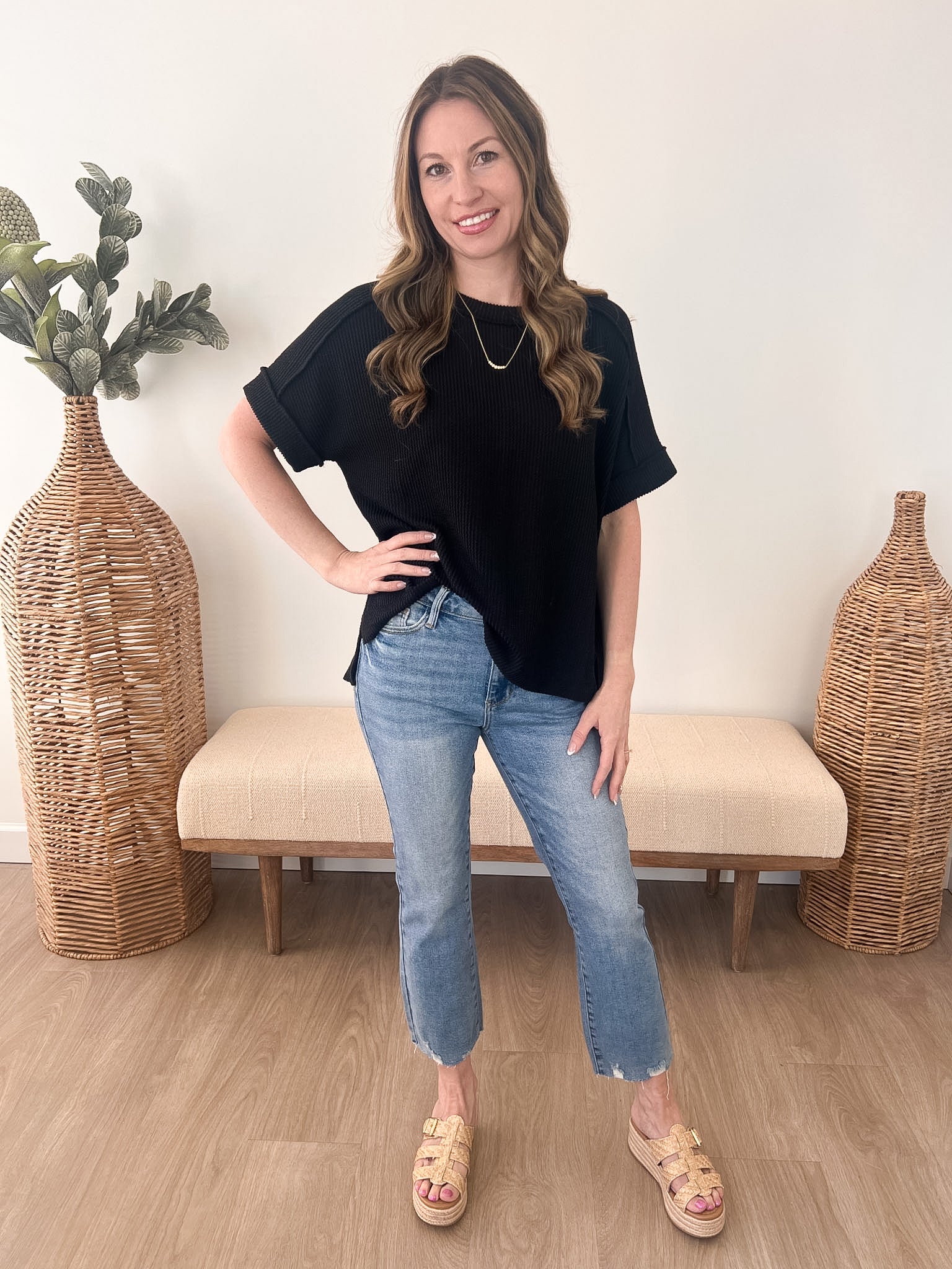 Ribbed Oversized Cuff Sleeve Tee - The Nines