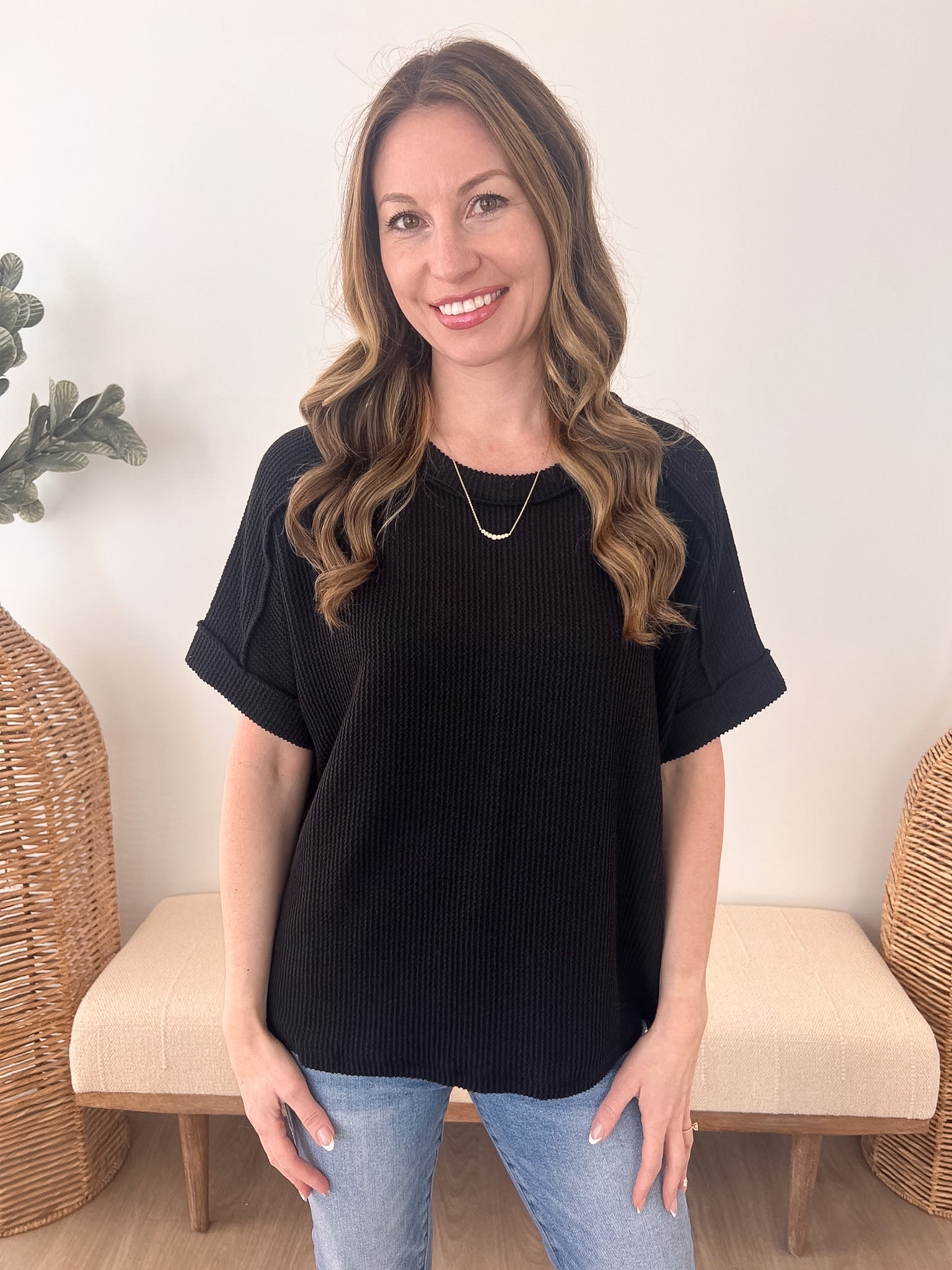 Ribbed Oversized Cuff Sleeve Tee - The Nines