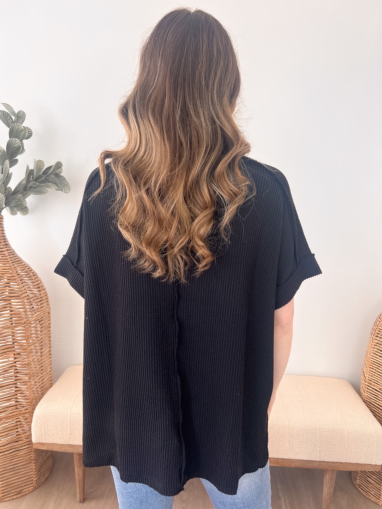 Ribbed Oversized Cuff Sleeve Tee - The Nines