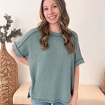 Ribbed Oversized Cuff Sleeve Tee - The Nines