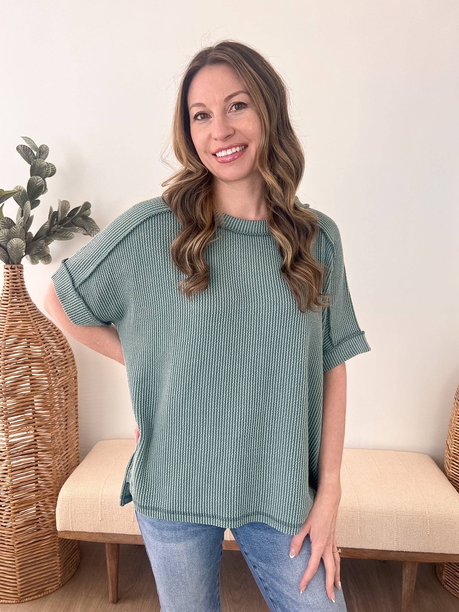 Ribbed Oversized Cuff Sleeve Tee - The Nines