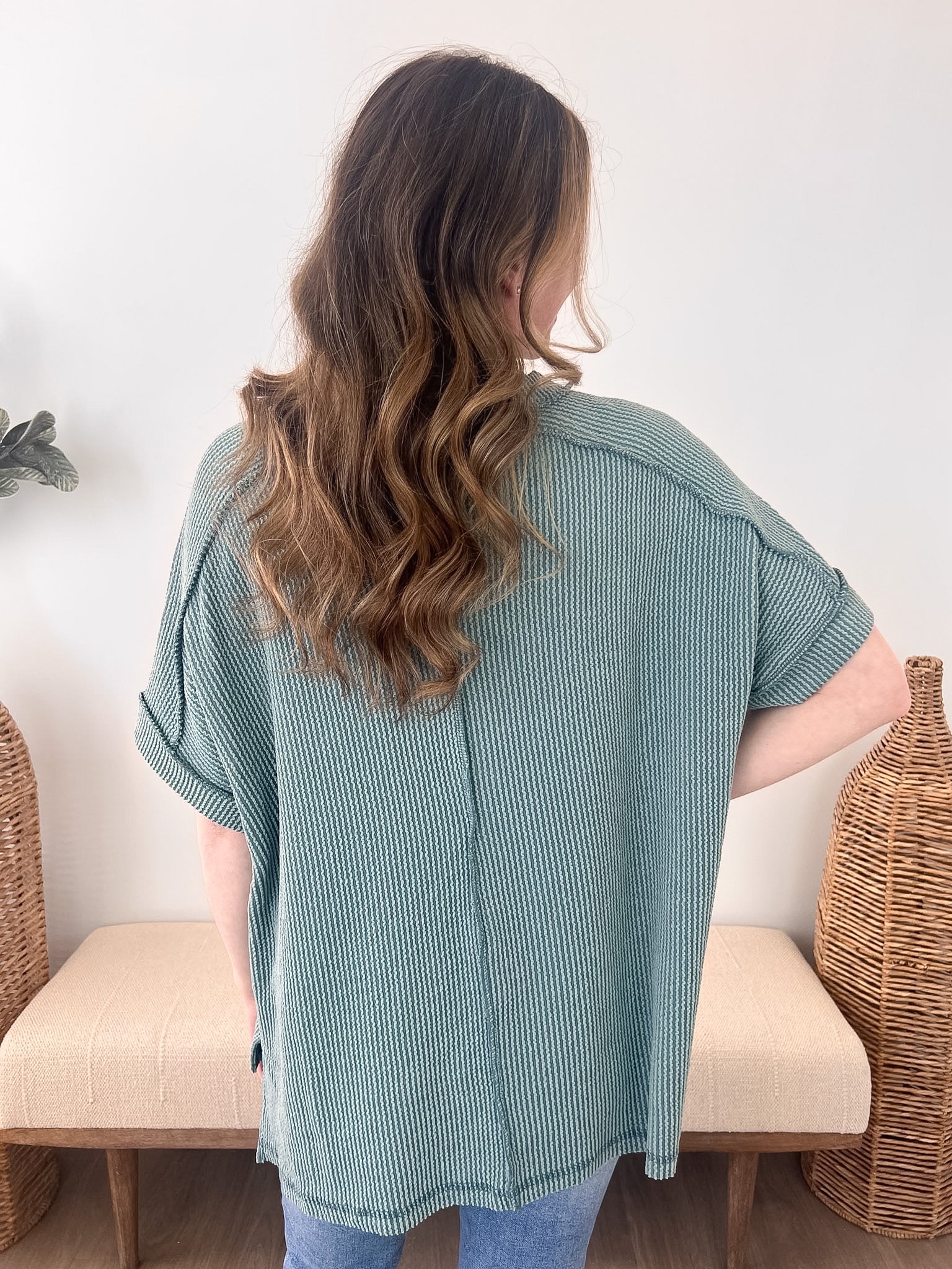 Ribbed Oversized Cuff Sleeve Tee - The Nines