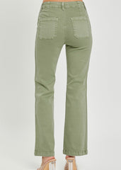 Risen High Rise Side Twill Tape Detail Olive Pants
