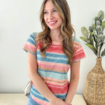 Striped Print Short Sleeve Tee - The Nines