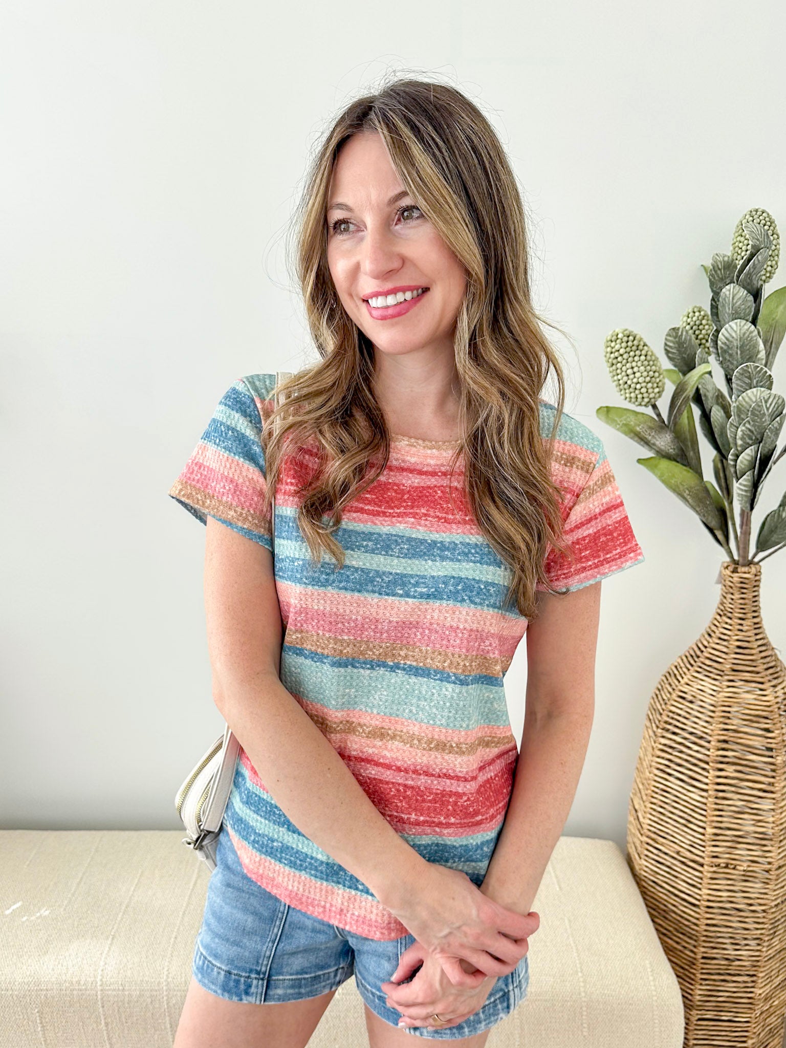 Striped Print Short Sleeve Tee - The Nines