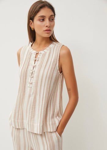 By The Bay Gauze Striped Henley Gauze Tanks - 3 Colors!