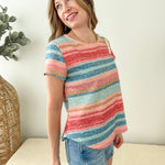 Striped Print Short Sleeve Tee - The Nines
