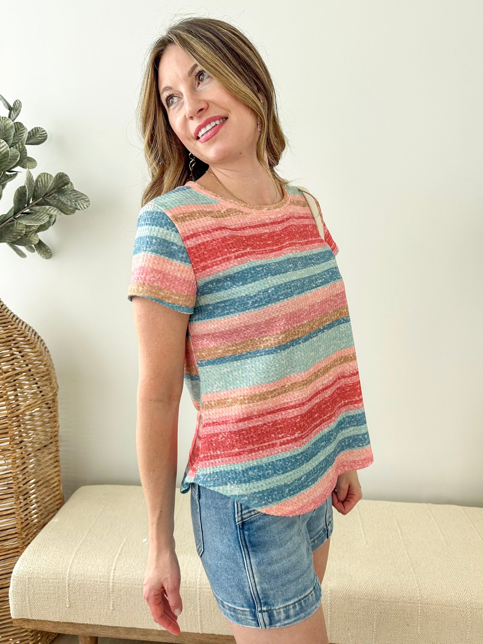 Striped Print Short Sleeve Tee - The Nines