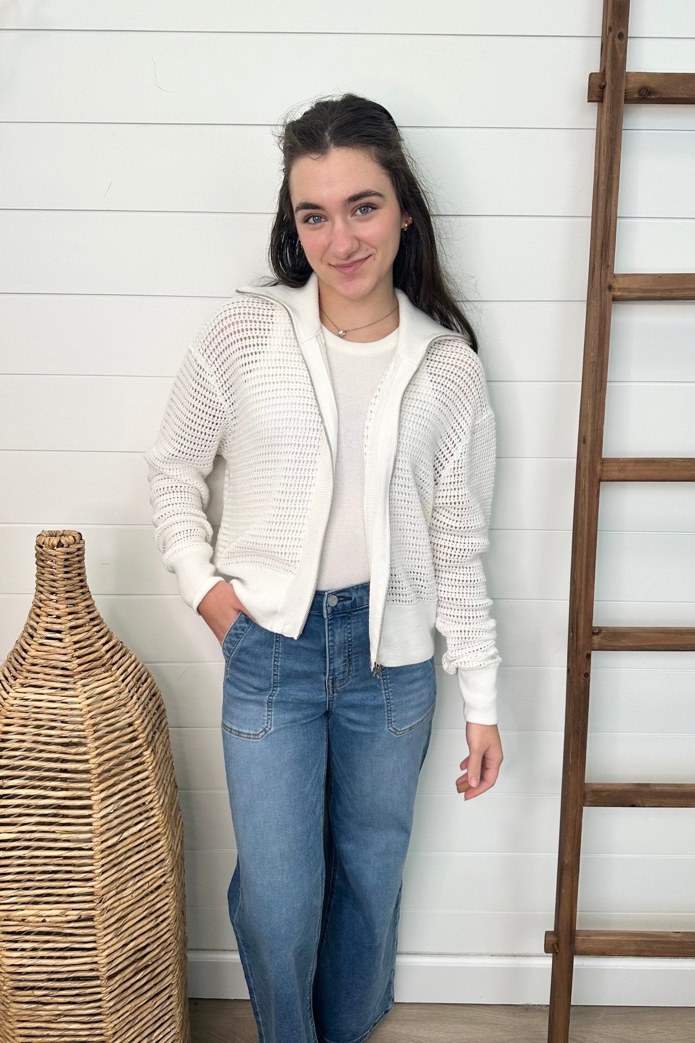 White Open Knit Jacket - The Nines