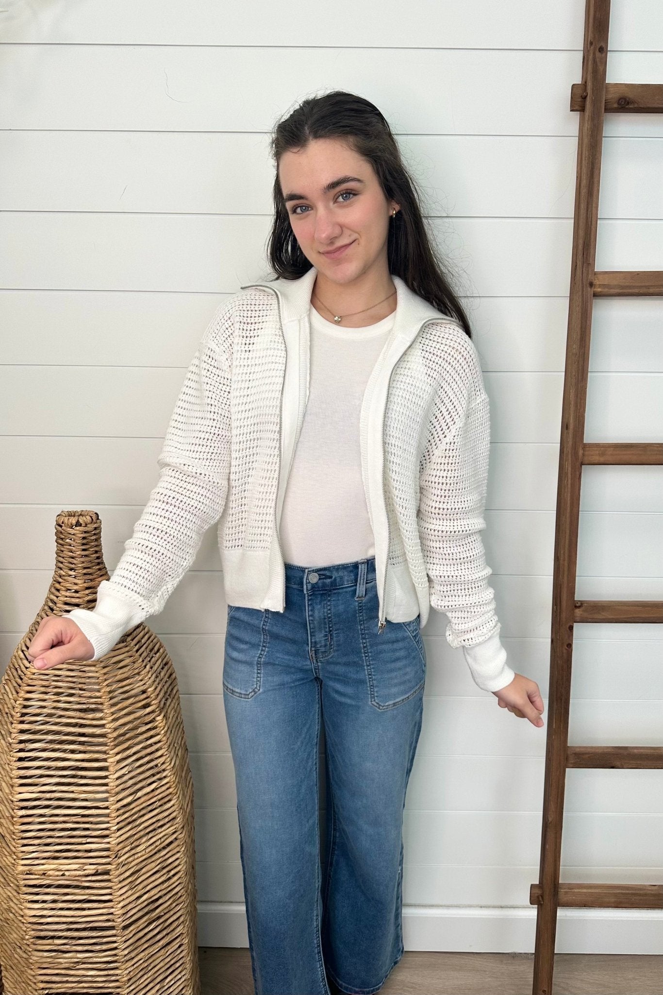 White Open Knit Jacket - The Nines