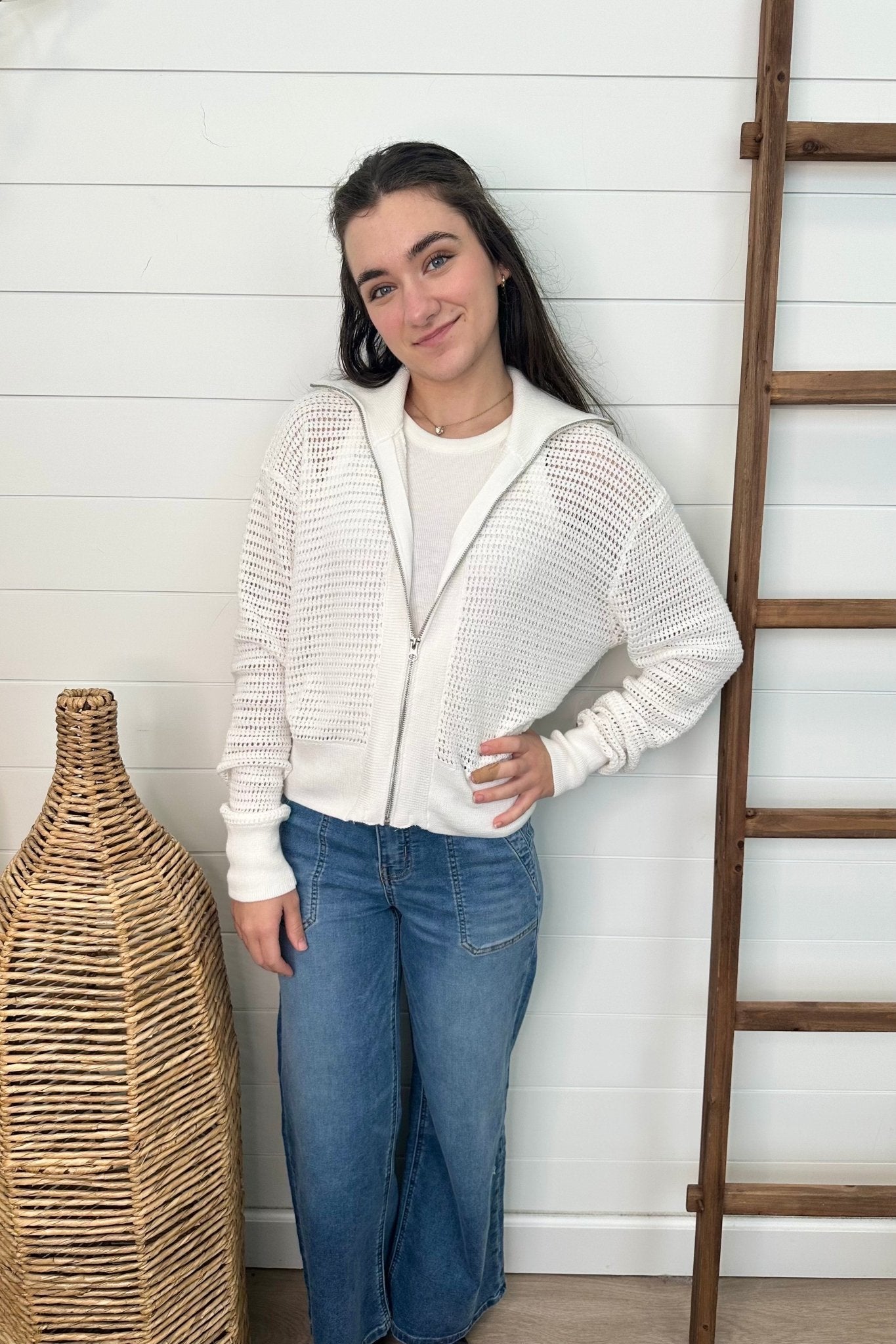 White Open Knit Jacket - The Nines