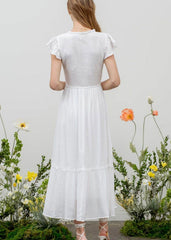 White Smocked Lace Detail Dress
