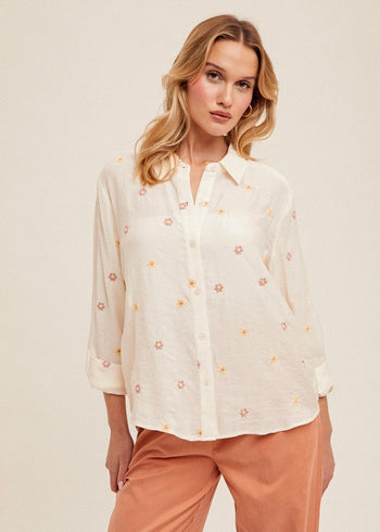 Embroidered Floral Button Downs - 2 Colors!