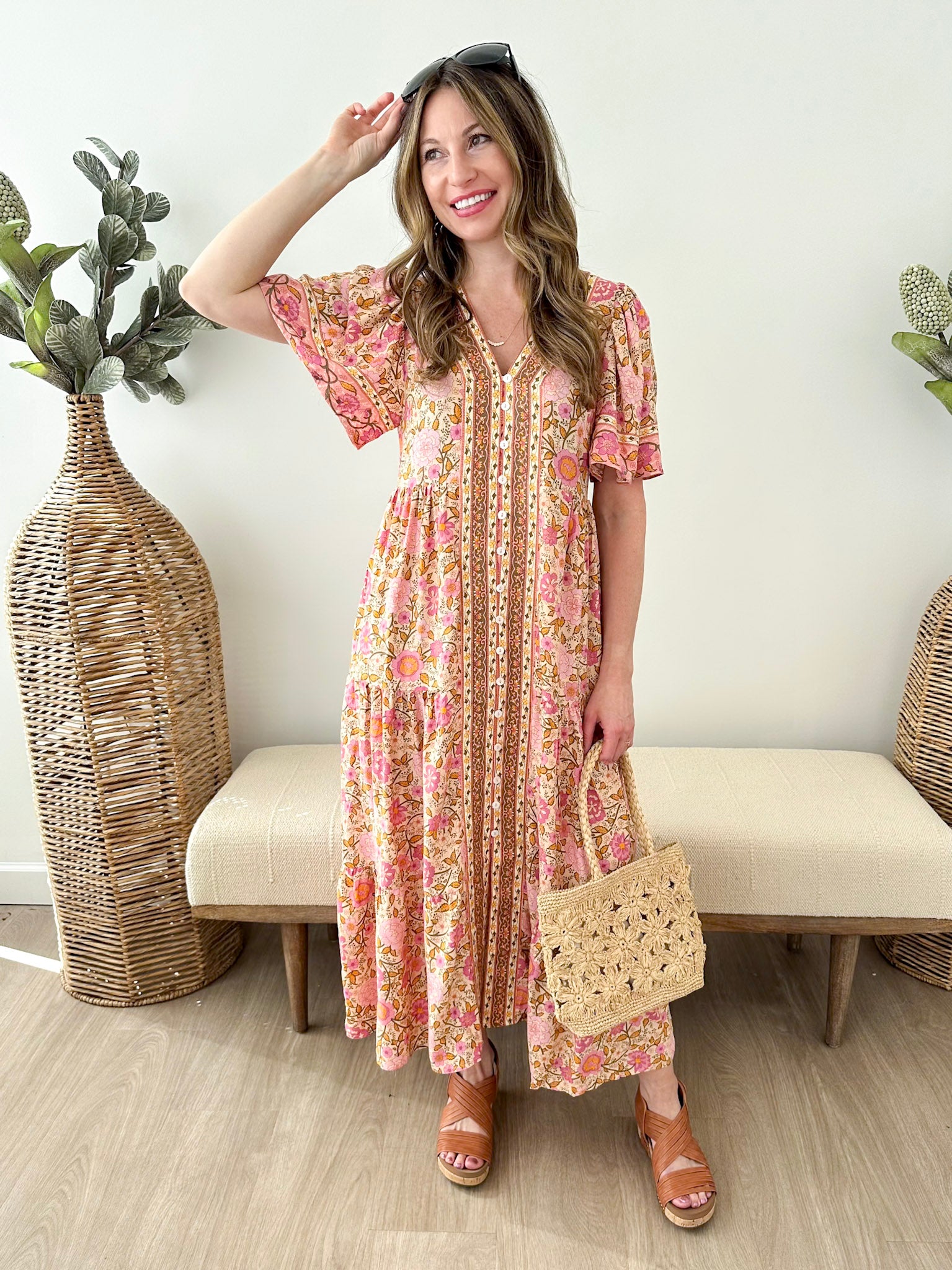 Vintage Boho Tiered Midi Dress - The Nines