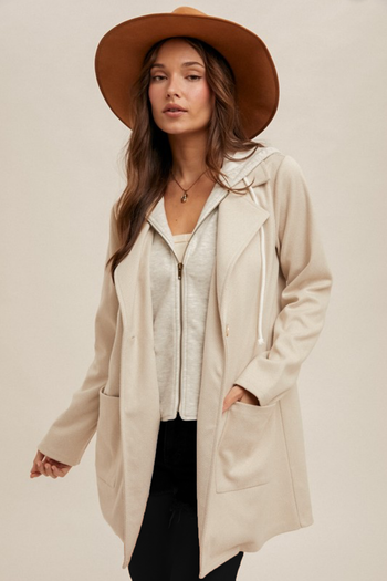 Faux Hoodie Herringbone Coat - 2 Colors!