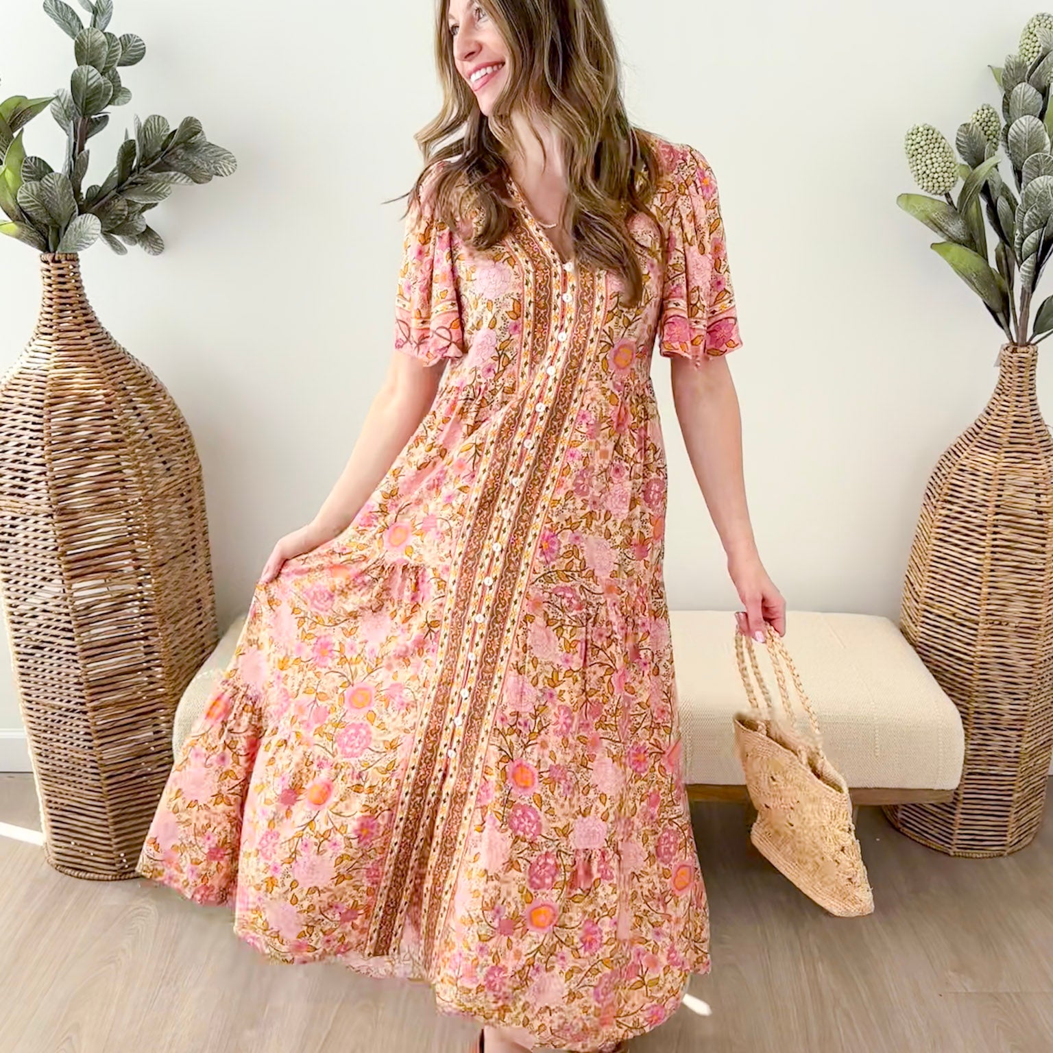 Vintage Boho Tiered Midi Dress - The Nines