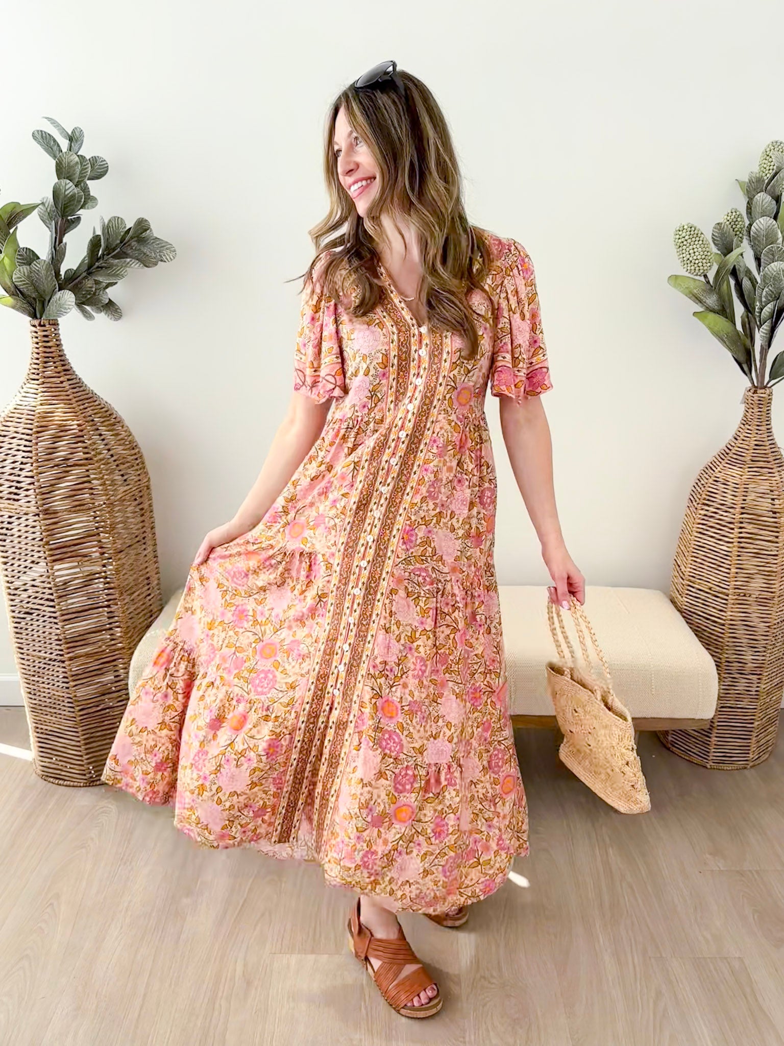 Vintage Boho Tiered Midi Dress - The Nines