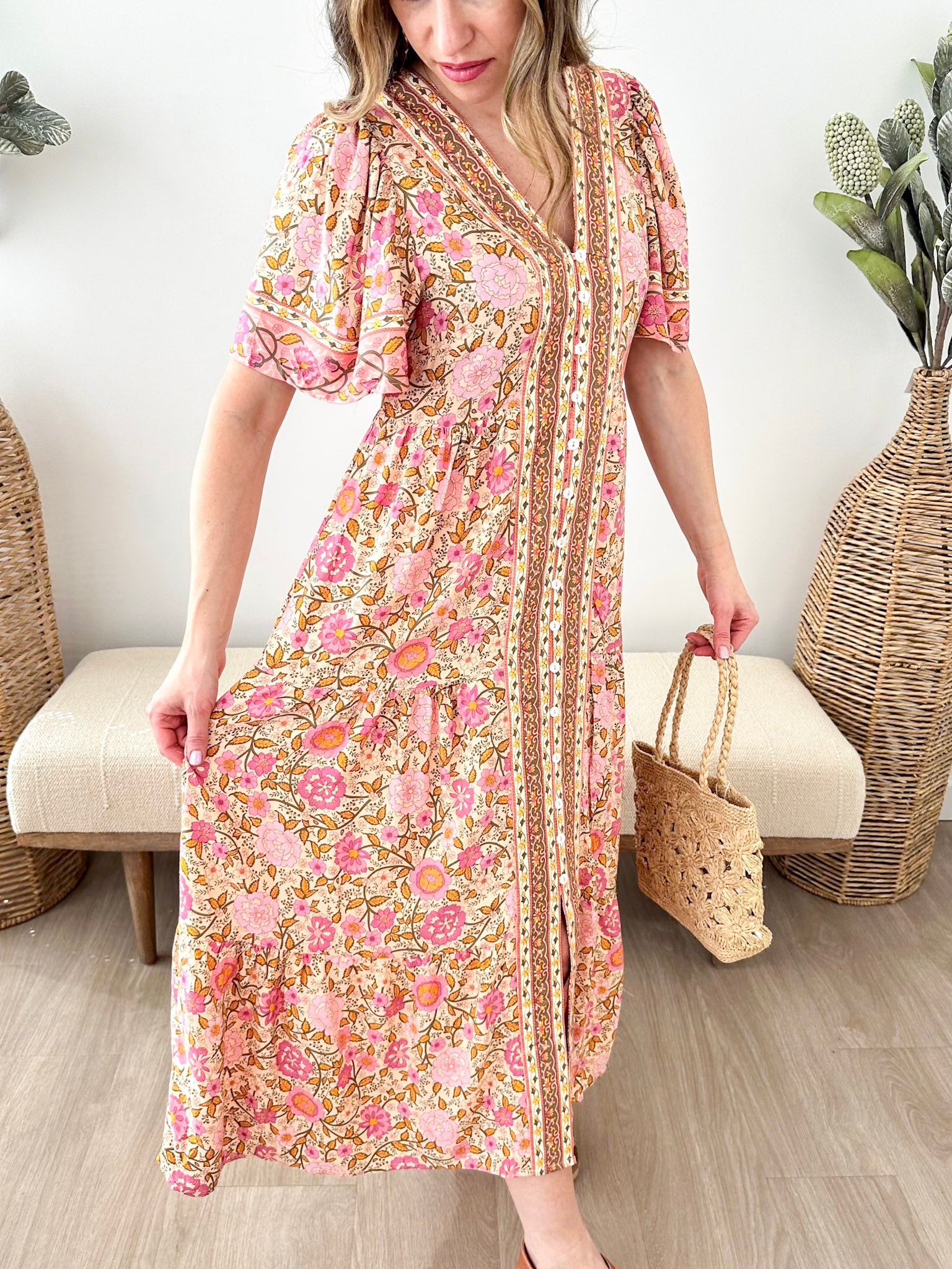 Vintage Boho Tiered Midi Dress - The Nines