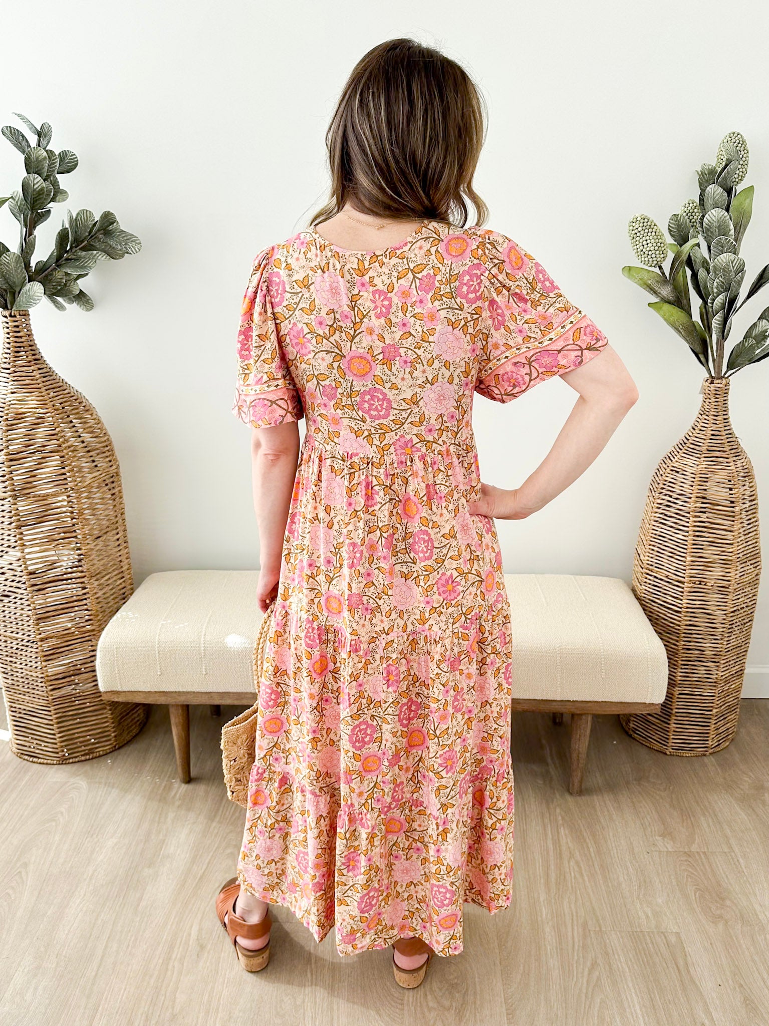 Vintage Boho Tiered Midi Dress - The Nines