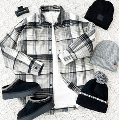 Gray Plaid Sherpa Lined Long Shacket