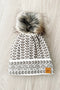 Beige & Taupe Patterned Pom Hat