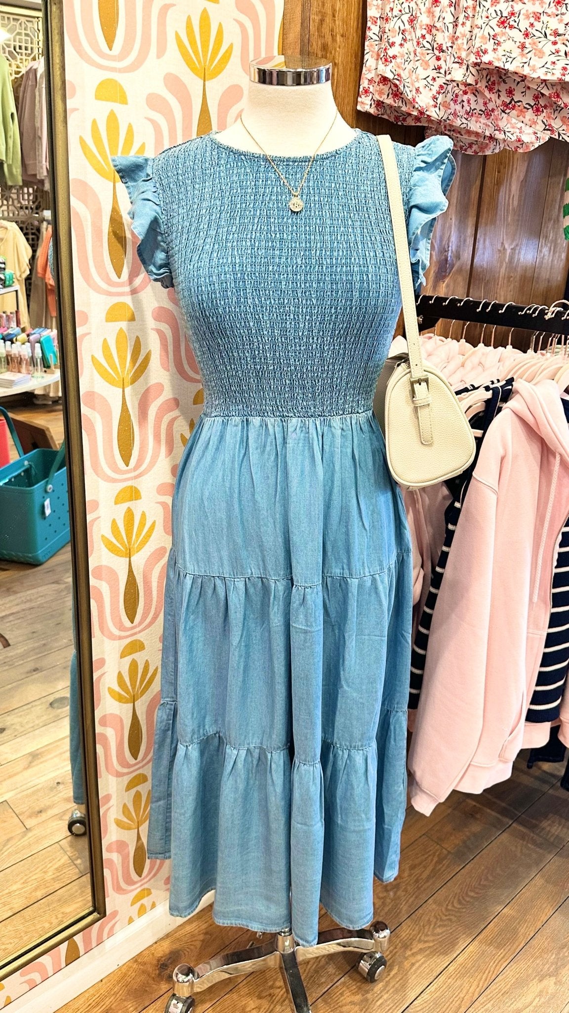 Chambray Smocked Dress - The Nines
