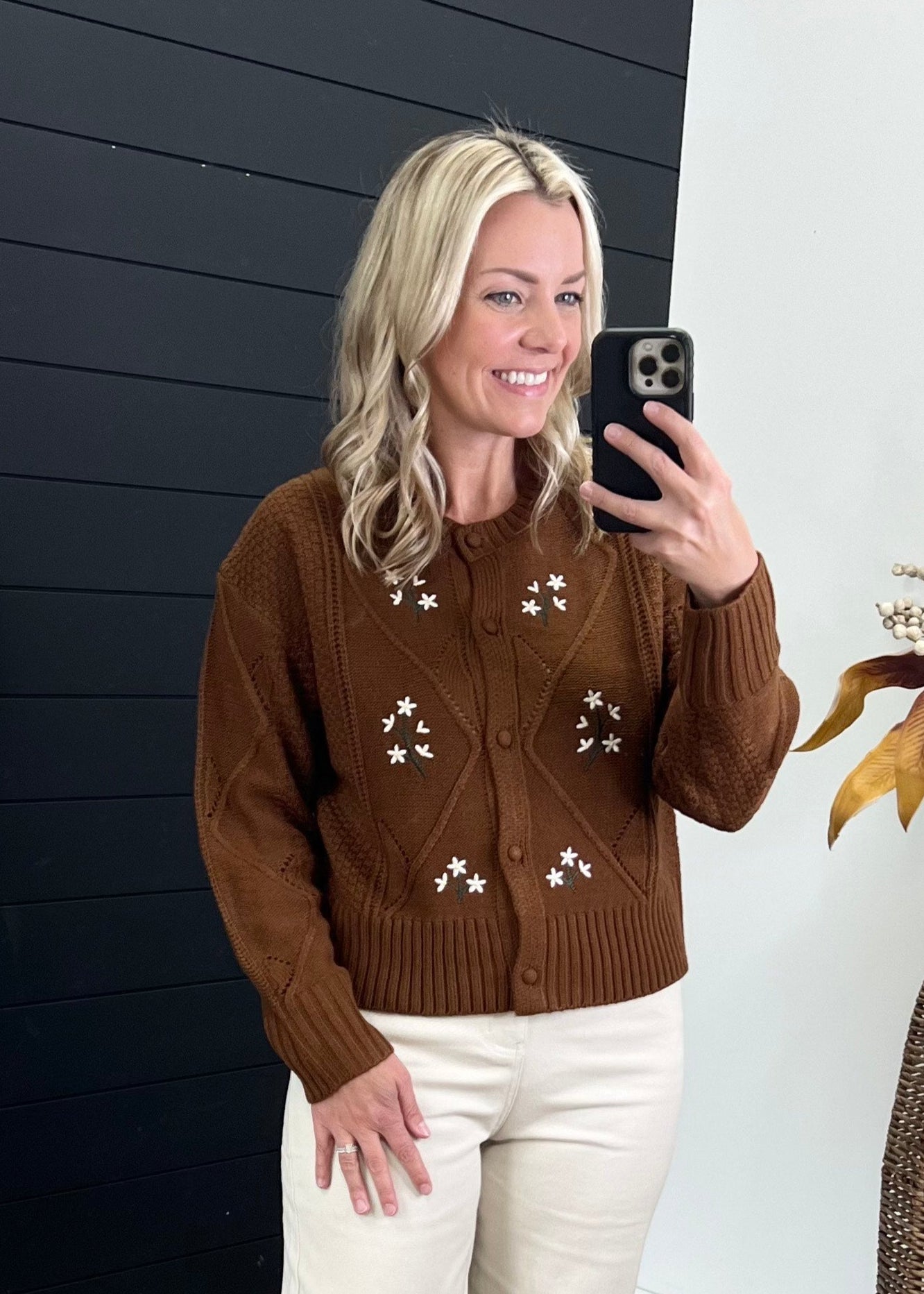 Brown Embroidered Cardigan - The Nines