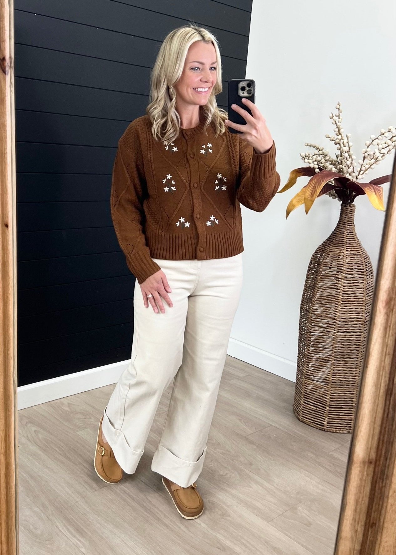 Brown Embroidered Cardigan - The Nines