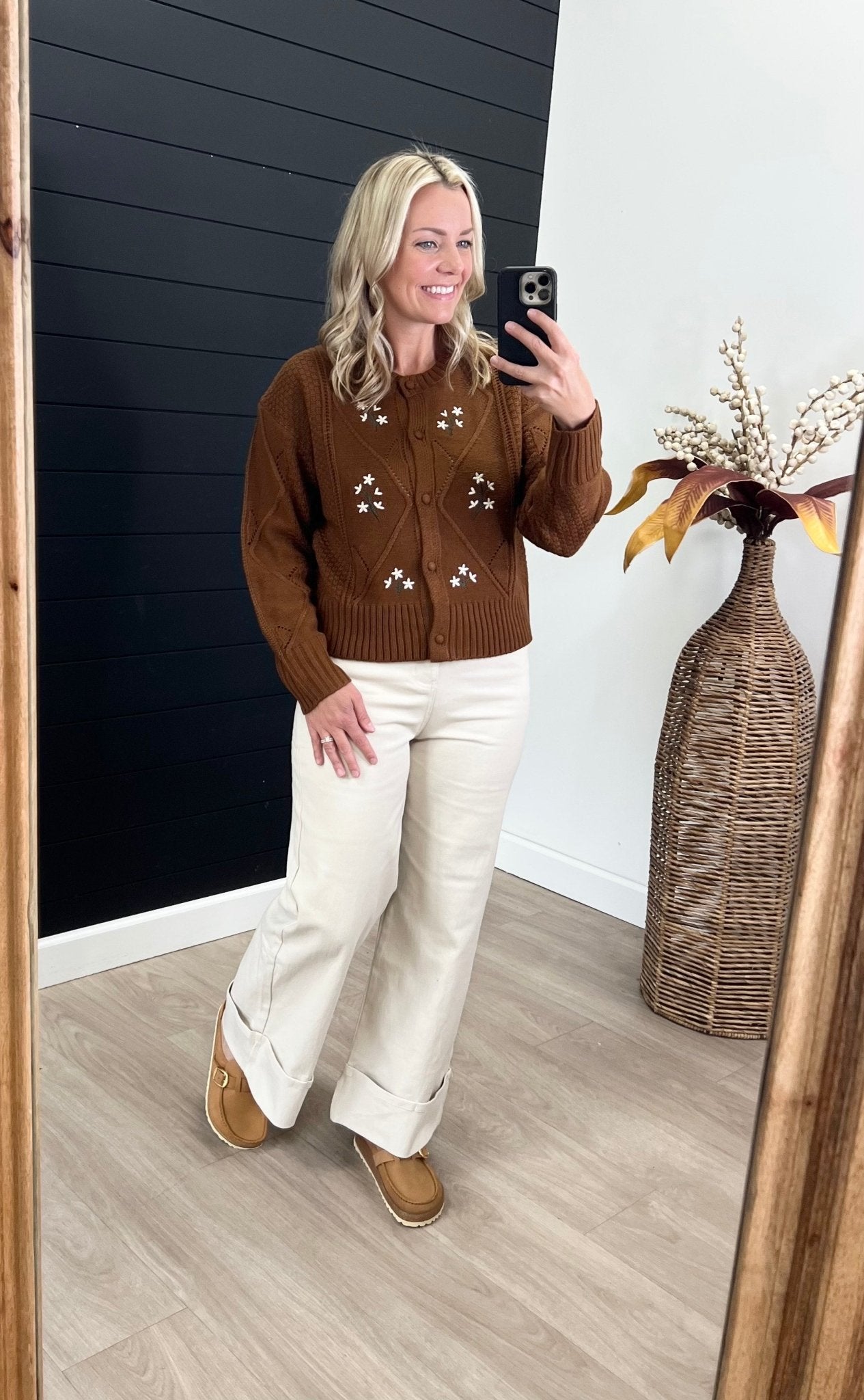 Brown Embroidered Cardigan - The Nines