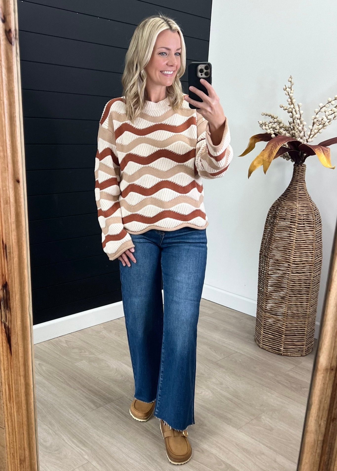 Caramel & Taupe Wavy Striped Sweater - The Nines