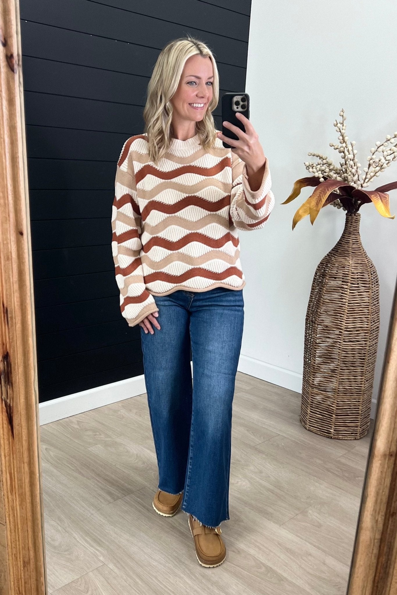 Caramel & Taupe Wavy Striped Sweater - The Nines