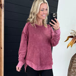 Mineral Wash Waffle Elbow Patch Top - 2 colors! - The Nines