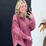 Mineral Wash Waffle Elbow Patch Top - 2 colors! - The Nines