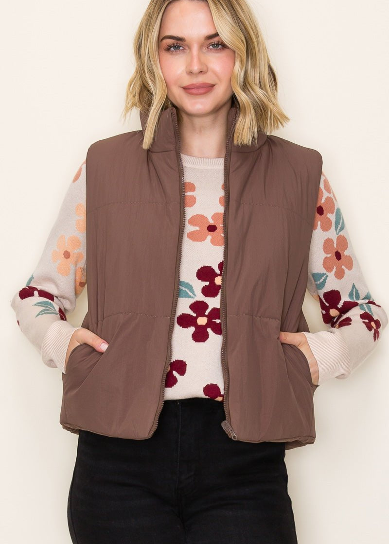Brown Reversible Puffer Vest - The Nines