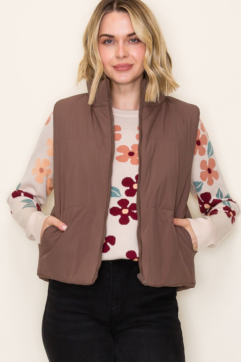 Brown Reversible Puffer Vest - The Nines