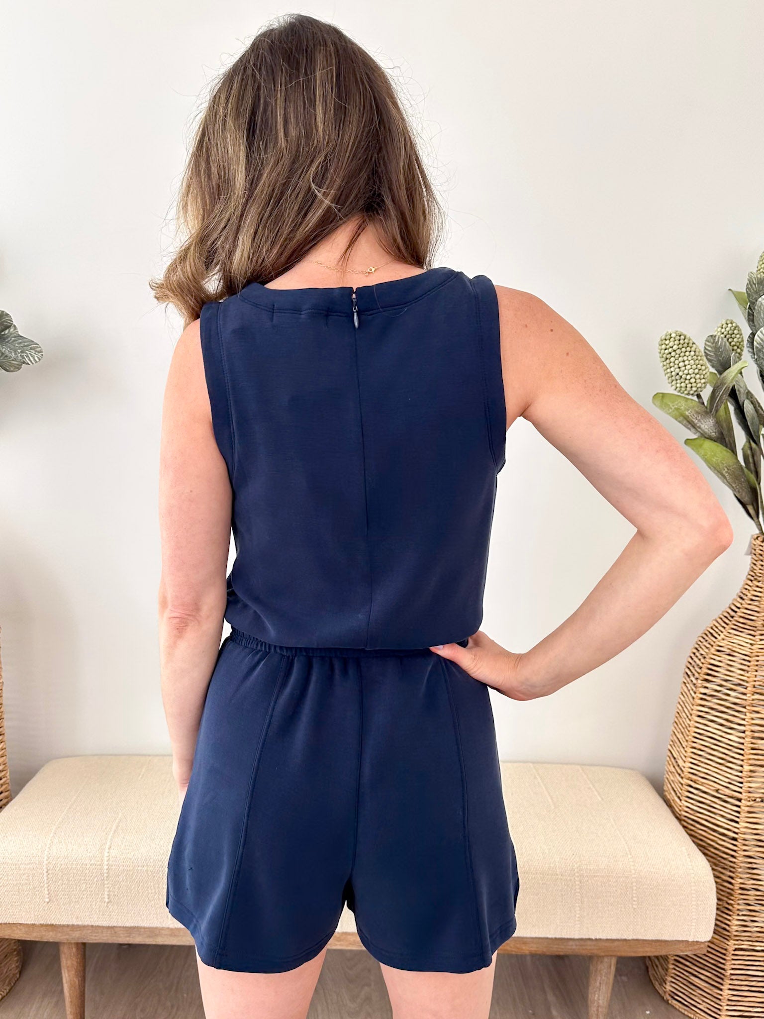 Soft V - neck Drawstring Romper - The Nines
