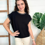 Stitch Detail Short Sleeve Sweater - 2 Colors! - The Nines