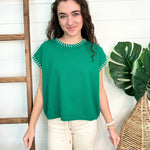 Stitch Detail Short Sleeve Sweater - 2 Colors! - The Nines