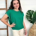 Stitch Detail Short Sleeve Sweater - 2 Colors! - The Nines