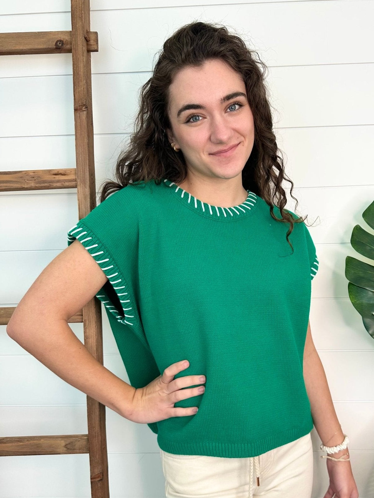 Stitch Detail Short Sleeve Sweater - 2 Colors! - The Nines