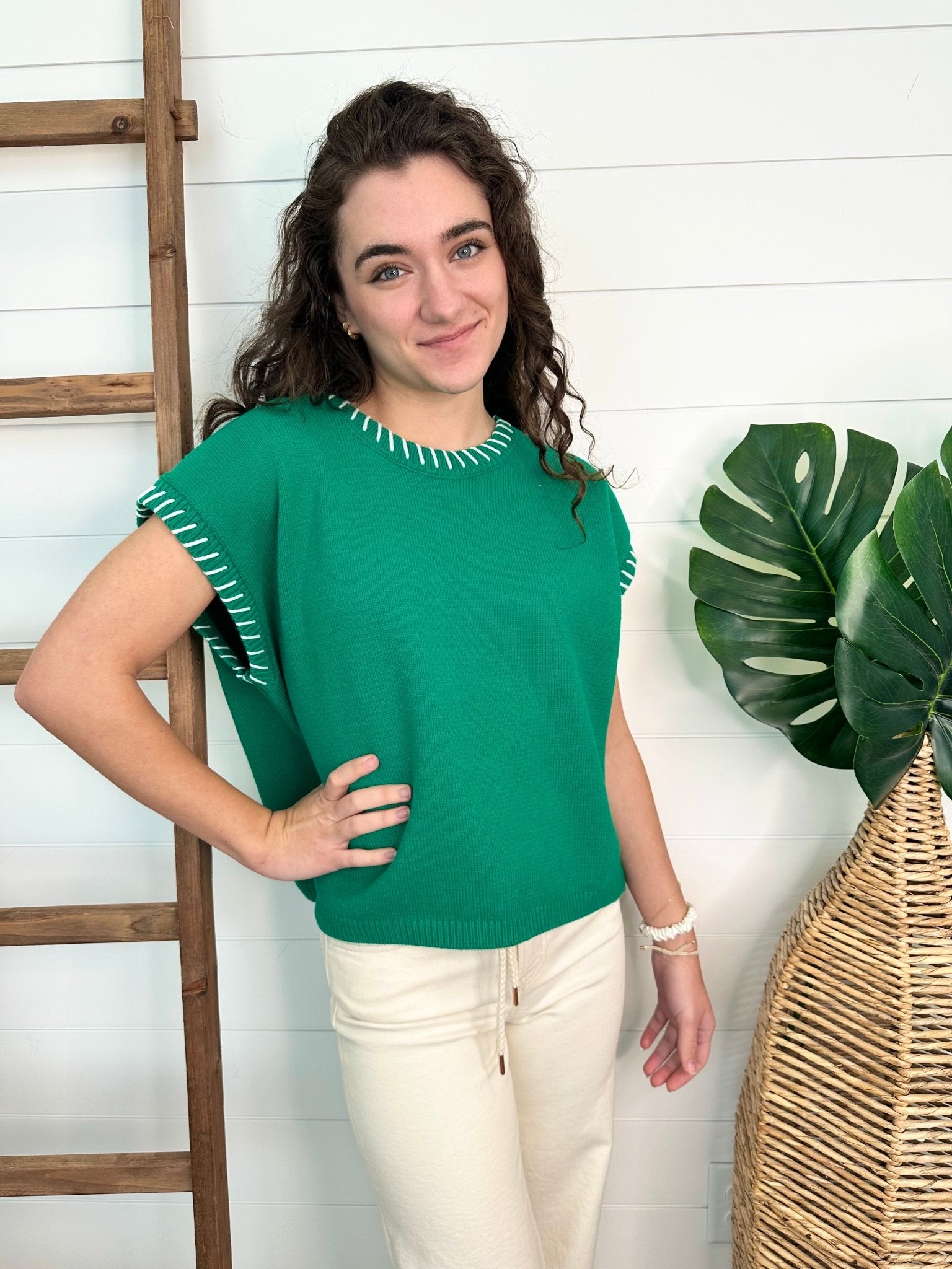 Stitch Detail Short Sleeve Sweater - 2 Colors! - The Nines